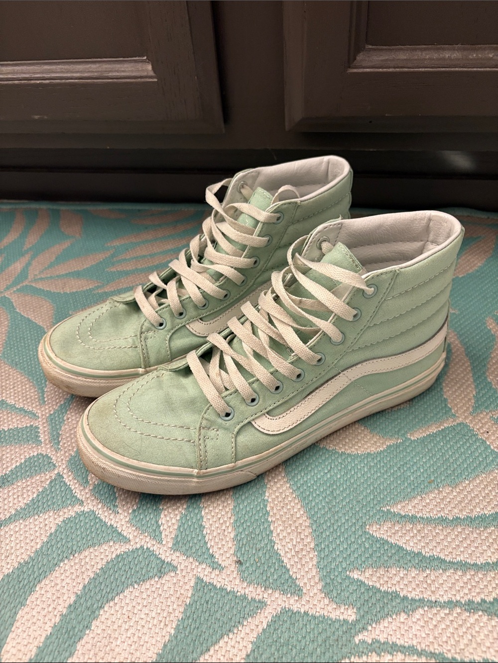 Vans High-Top Sneakers in Mint Green with White Stripe